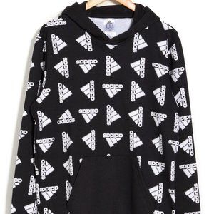 Adidas All Over Print Fleece Hoodie M Black New NWT Sweater Long Sleeves Large